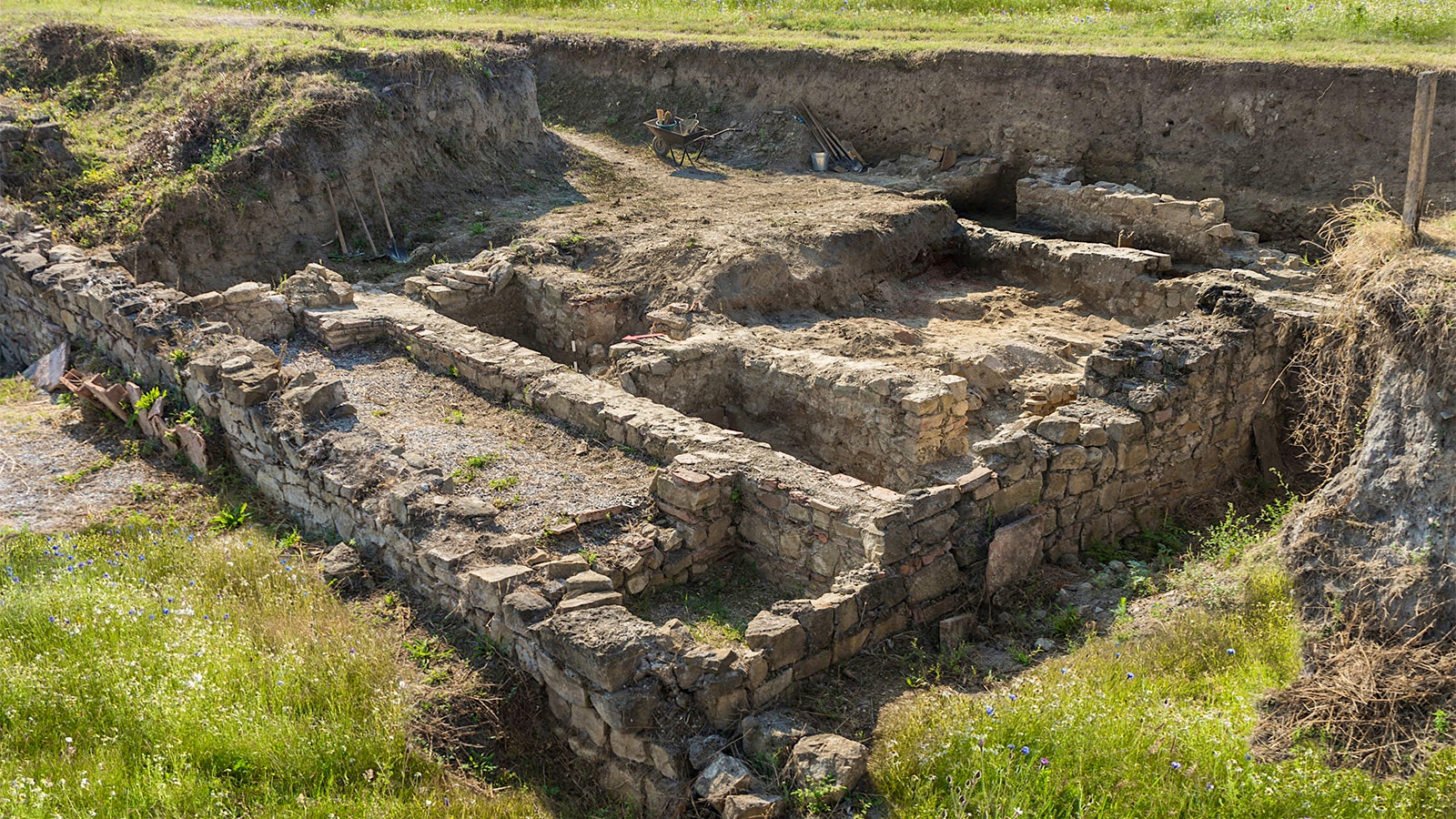 Excavated ruins of a Roman military base.